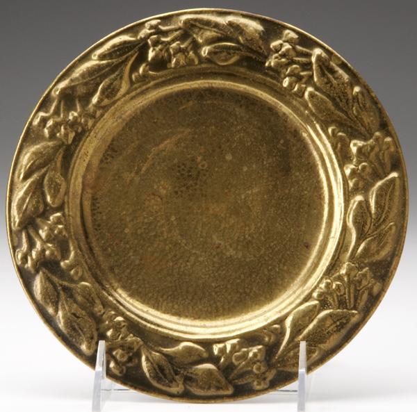 Appraisal: JARVIE Hammered brass card tray embossed with a wreath of