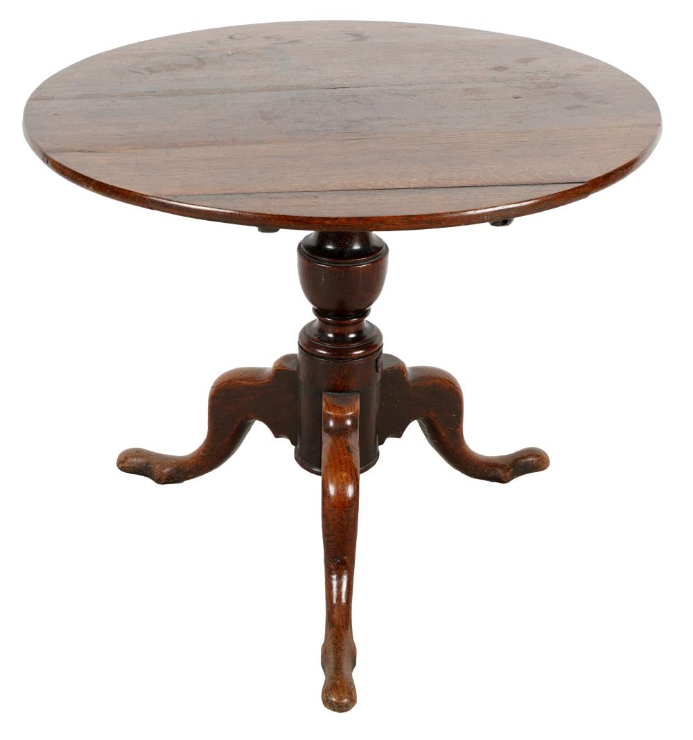 Appraisal: GEORGIAN OAK TILT-TOP TRIPOD TABLEon three legs Condition slight separation