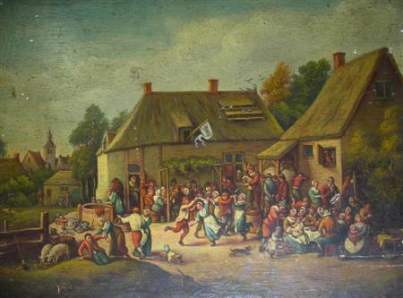 Appraisal: AFTER DAVID TENIERS FEAST DAY WITH VILLAGERS Oil on panel