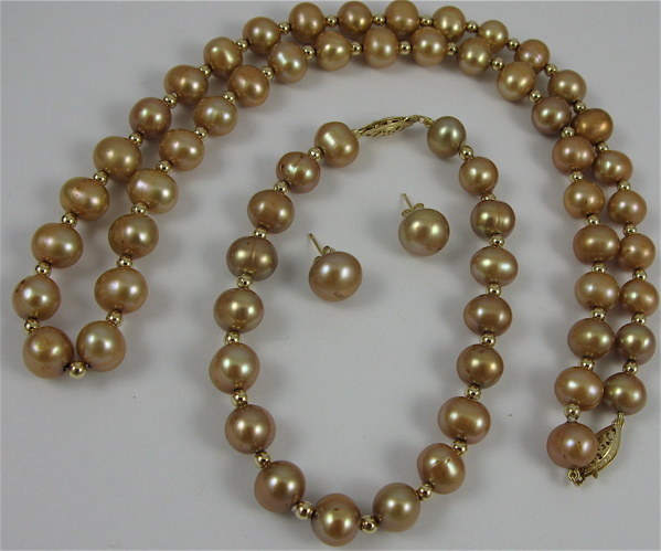 Appraisal: FOUR ARTICLES OF GOLD PEARL JEWELRY including a necklace bracelet