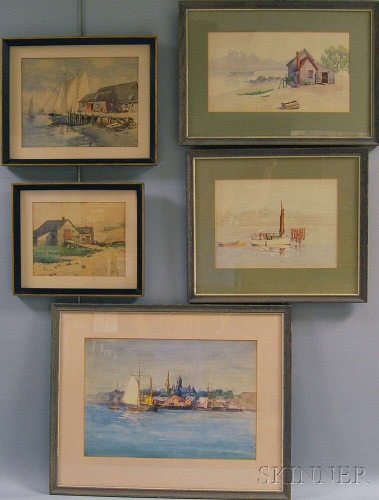 Appraisal: John B Foster American - Five Framed Watercolors on Coastal