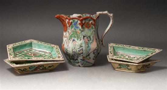 Appraisal: Chinese Export Famille Verte porcelain cream pitcher and two pairs