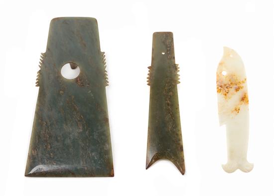 Appraisal: Sale Lot A Group of Three Archaistic Jade Tools comprising