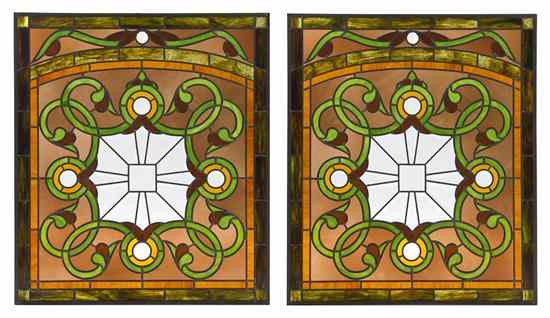 Appraisal: A Pair of American Leaded Glass Windows of square form