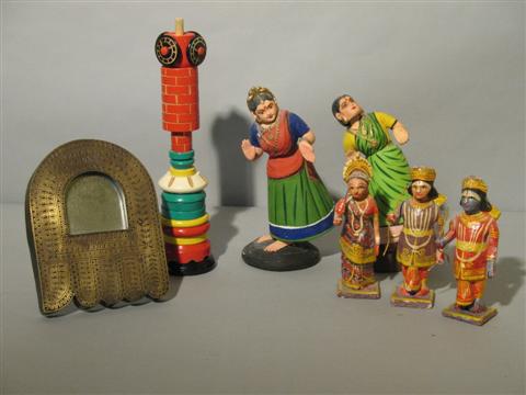 Appraisal: LOT OF FIVE DOLLS RUSSIAN STACKING TOY MIRROR Provenance Property