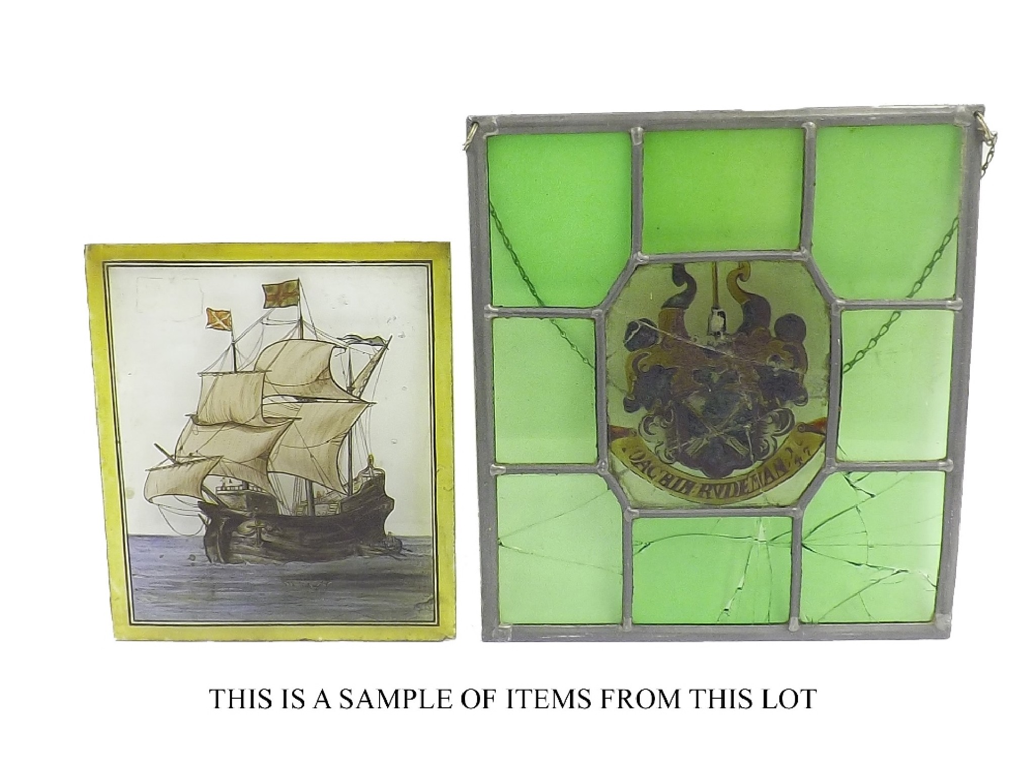 Appraisal: Collection of leaded and stained glass panels painted with various