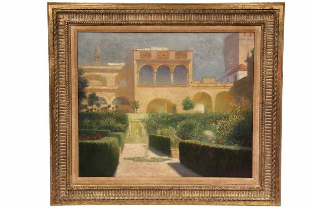 Appraisal: OOC - Impressionist View of Middle Eastern Courtyard Garden circa