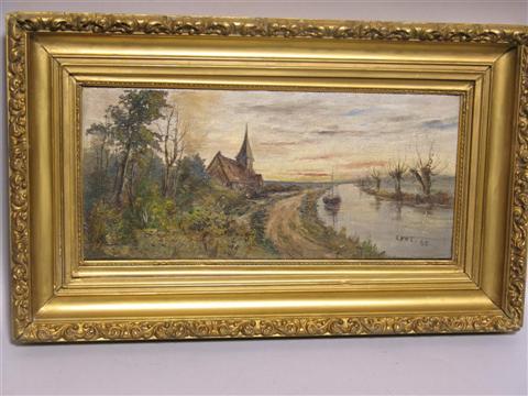 Appraisal: C W T TH CENTURY RIVERSCAPE WITH CHURCH Oil on