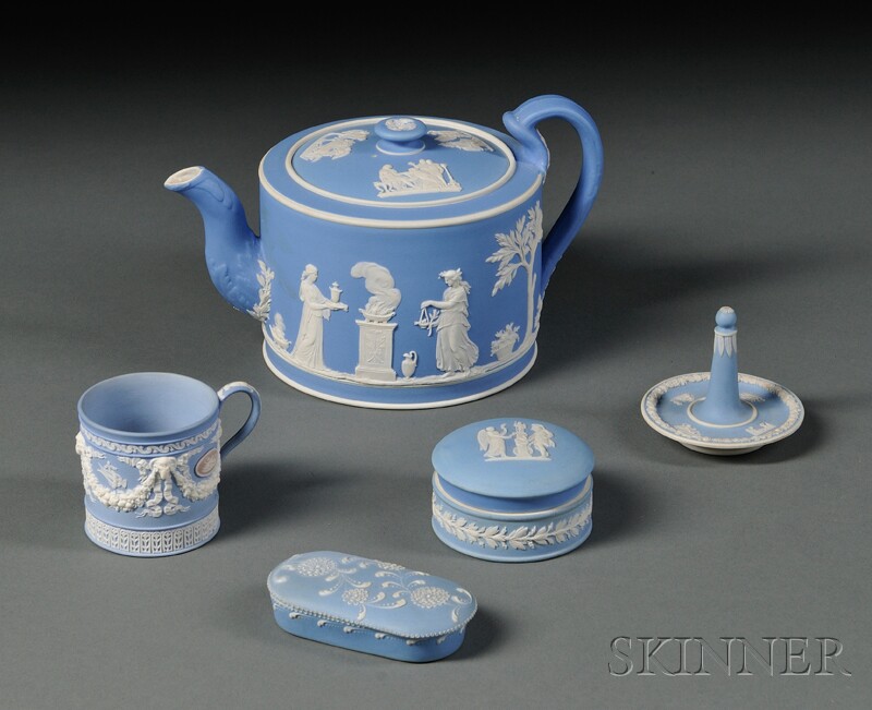 Appraisal: Five Wedgwood Light Blue Jasper Items England th century a