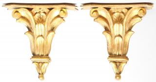 Appraisal: Pair of Italian Florentia Giltwood Wall Brackets The shaped tops