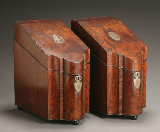 Appraisal: Pair of George III Mahogany Serpentine Knife Boxes Circa The