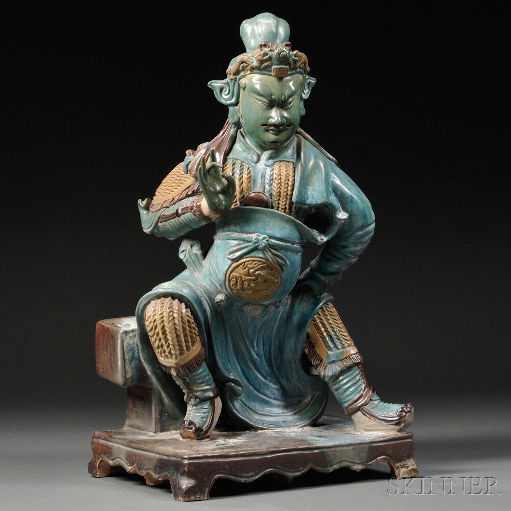 Appraisal: Large Sancai Figure China depicting the god of war seated