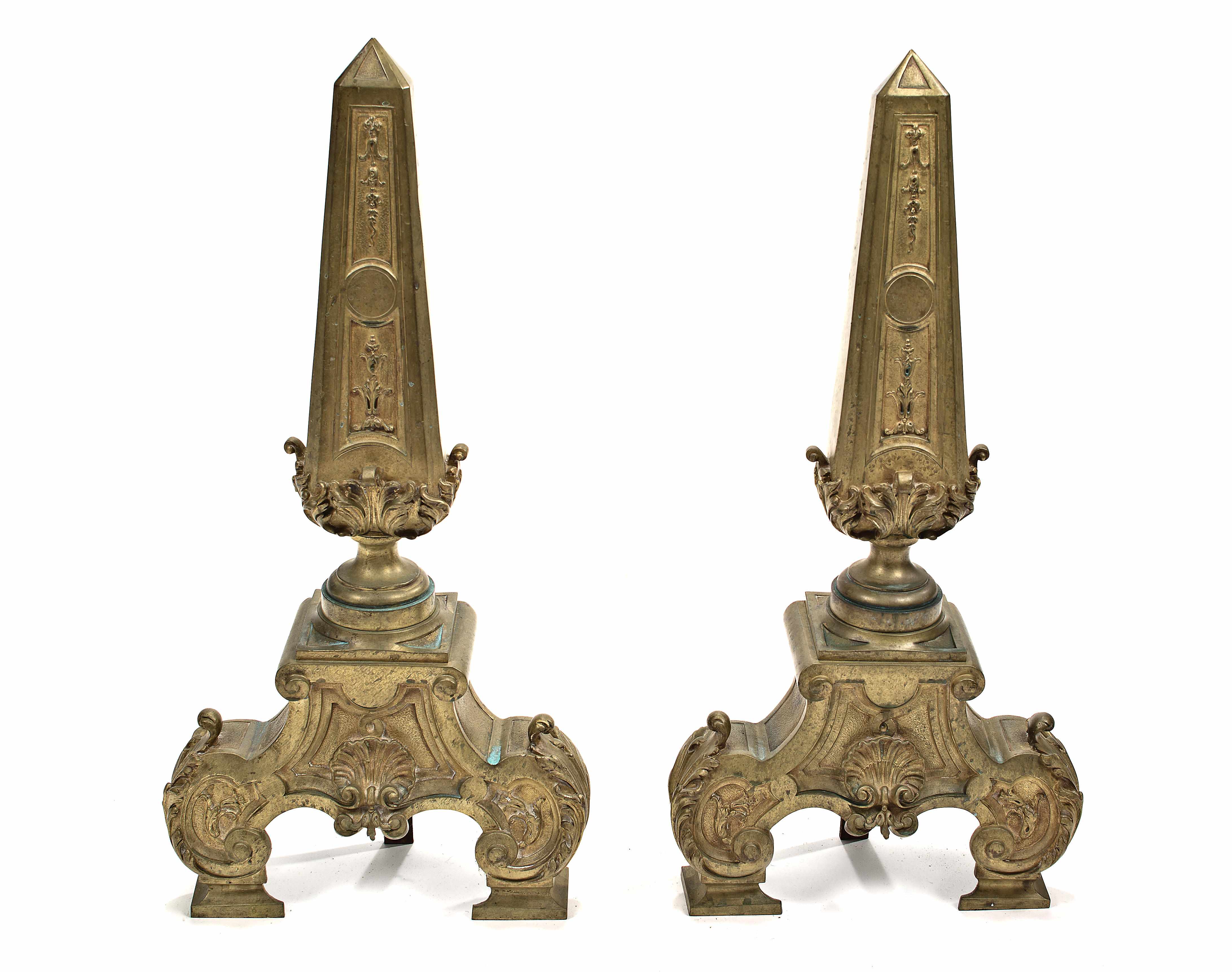 Appraisal: A pair of Neoclassical style gilt bronze andirons height in