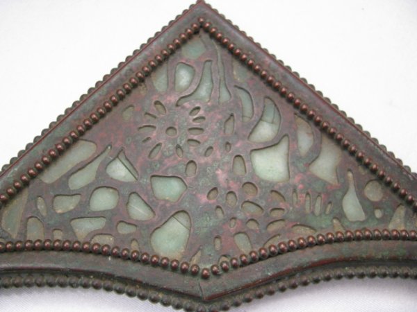 Appraisal: Four bronze filigree slag glass blotter corners Each measure long