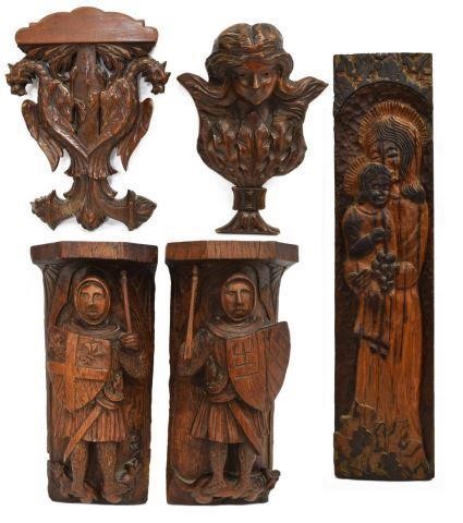 Appraisal: lot of French carved oak and walnut architectural wall elements