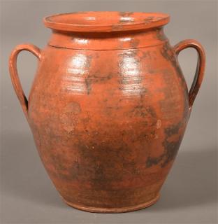 Appraisal: th Century Mottle Glazed Redware Storage Jar Molded rim bulbous