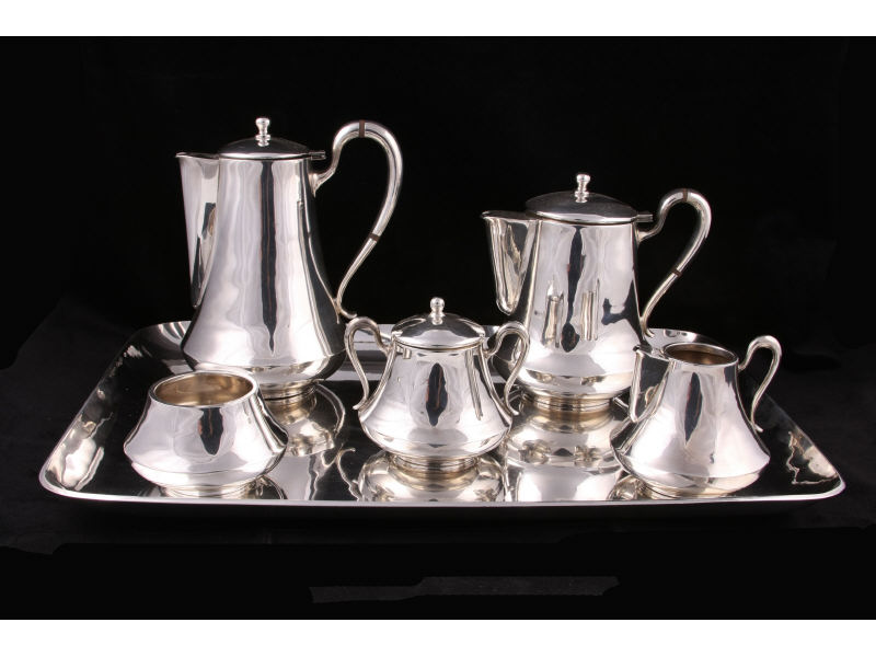 Appraisal: Mexican Sterling Silver Tea Coffee Service striking modern design five