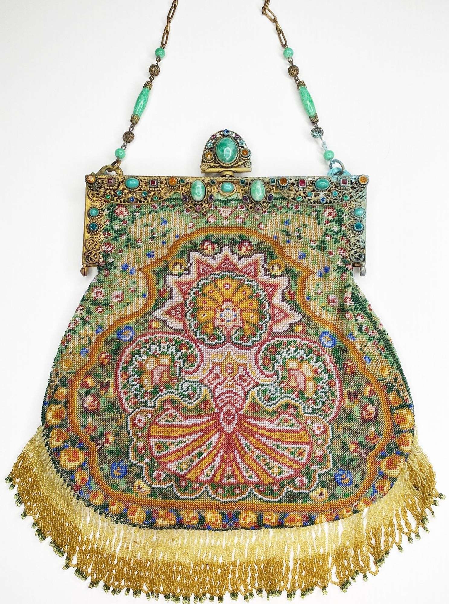 Appraisal: Art Deco Micro Beaded Bag with Carpet Design and Jeweled