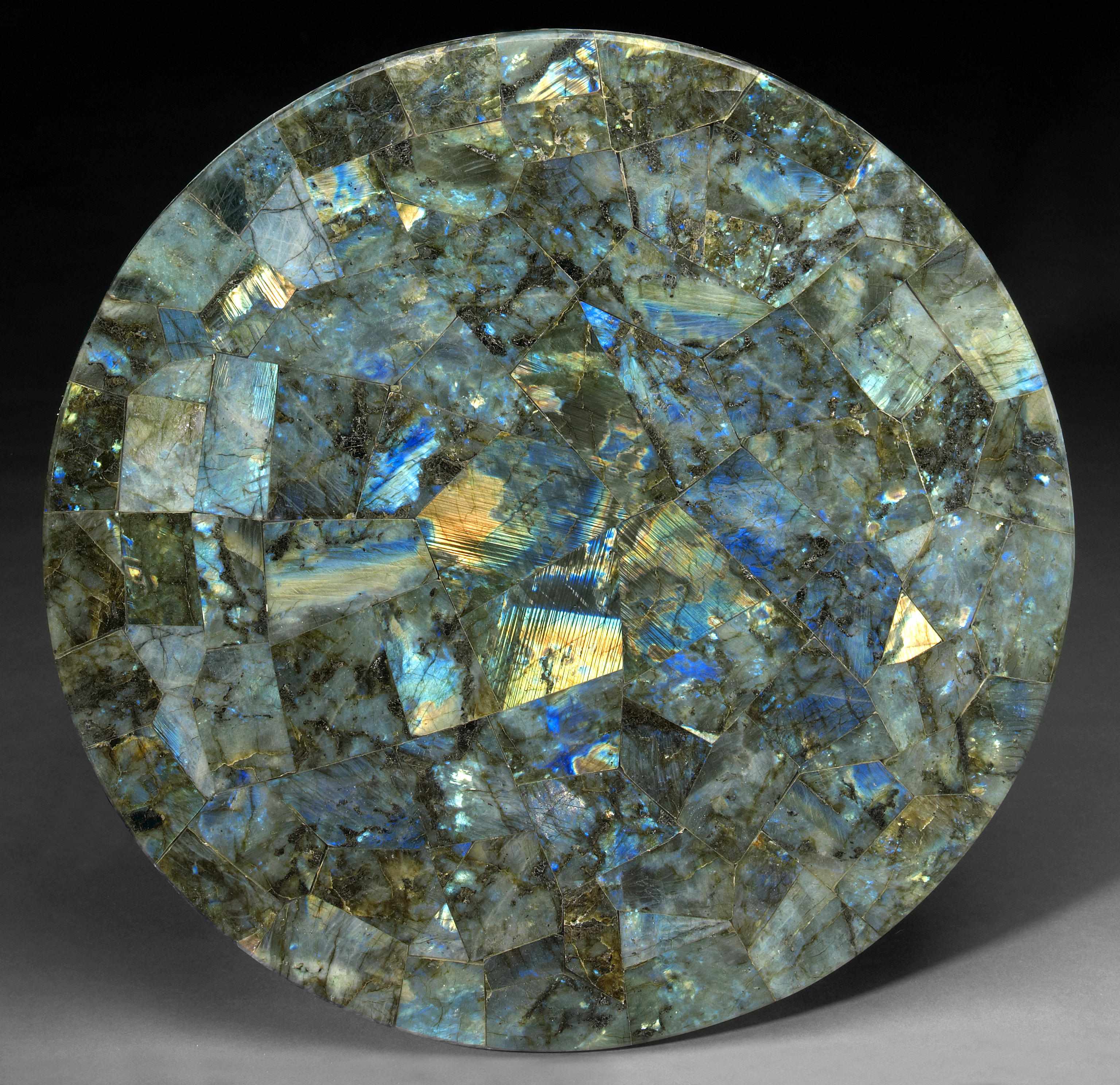 Appraisal: Labradorite Intarsia Tabletop Madagascar Of circular outline created from a