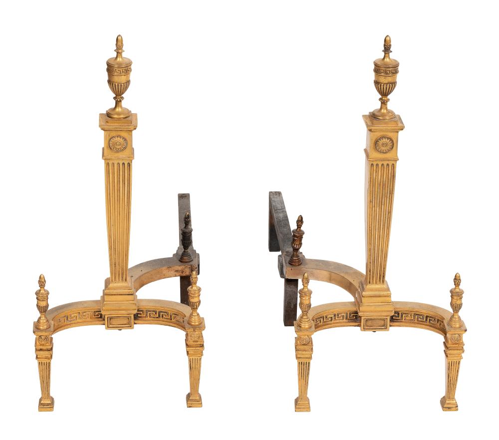 Appraisal: PAIR OF GILT-BRONZE ANDIRONS FIRST HALF OF THE TH CENTURY