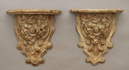 Appraisal: Pair of Italian Rococo-Style Carved Wood Wall Brackets x in