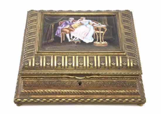 Appraisal: A French Gilt Metal and Enameled Copper Table Casket of