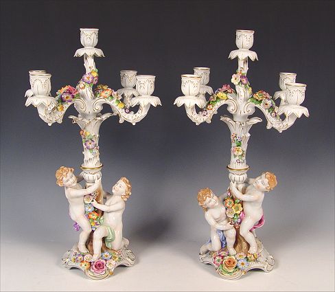 Appraisal: PAIR VON SCHIERHOLZ FIGURAL LIGHT CANDLE HOLDERS Fine th C