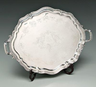 Appraisal: Reed amp Barton silver plated tray scalloped oval with two