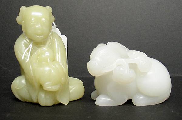 Appraisal: One jade and one hardstone carving The first of greenish-yellow