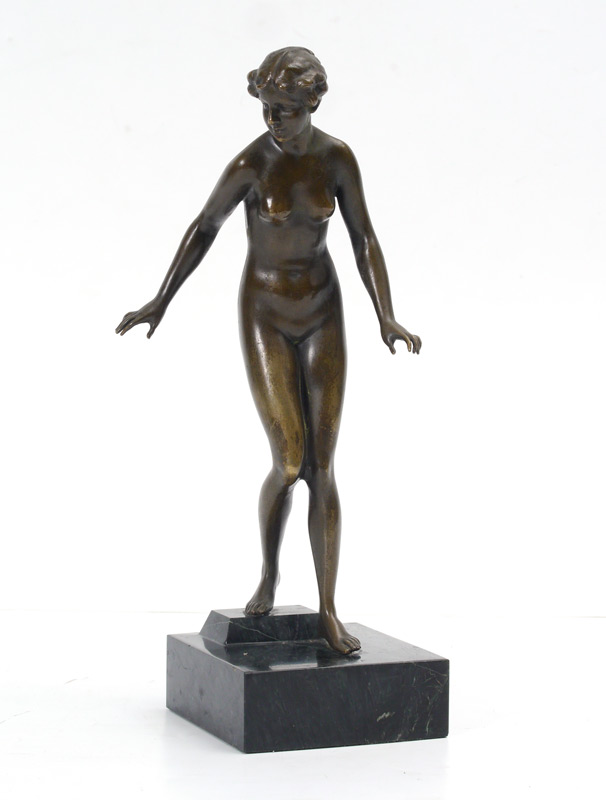 Appraisal: BRONZE NYMPH SCULPTURE Depicts a Young Female Nude '' h