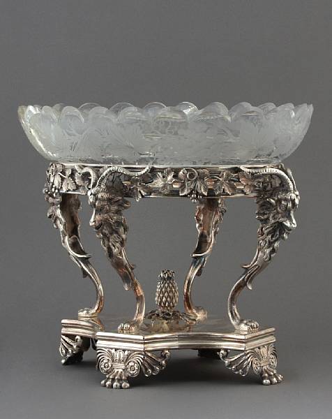 Appraisal: A Neoclassical style silver plate and glass center bowl losses