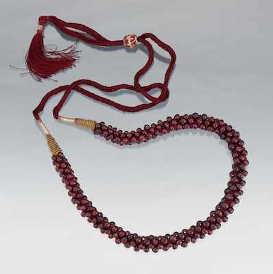 Appraisal: An Interesting Woven Garnet Bead Necklace Rhodolite garnet beads woven