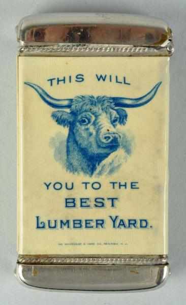 Appraisal: Lamb Lumber Co Match Safe Description Mechanically working Great-looking image