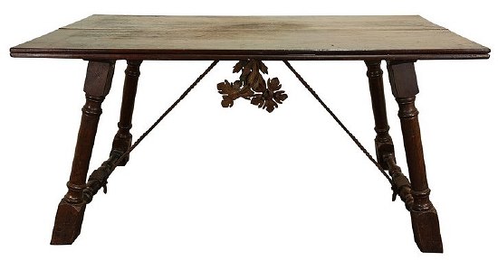 Appraisal: A rectangular Continental fruitwood table on bulbous turned supports united