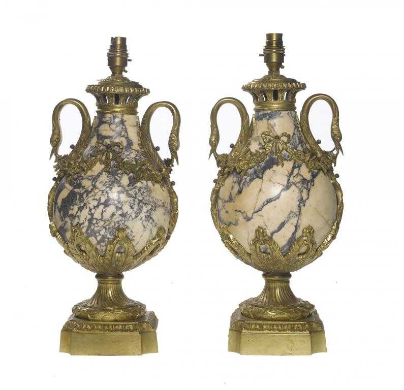 Appraisal: A PAIR OF GILT BRONZE MOUNTED BR CHE VIOLETTE MARBLE