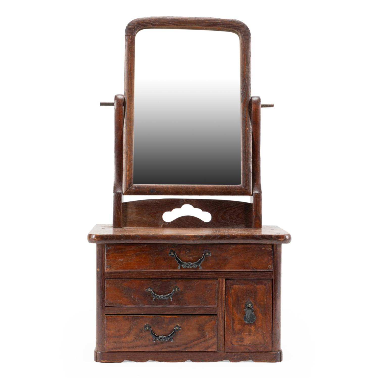 Appraisal: JAPANESE TABLETOP KYODAI VANITY WITH MIRROR Japanese Kyodai wooden tabletop