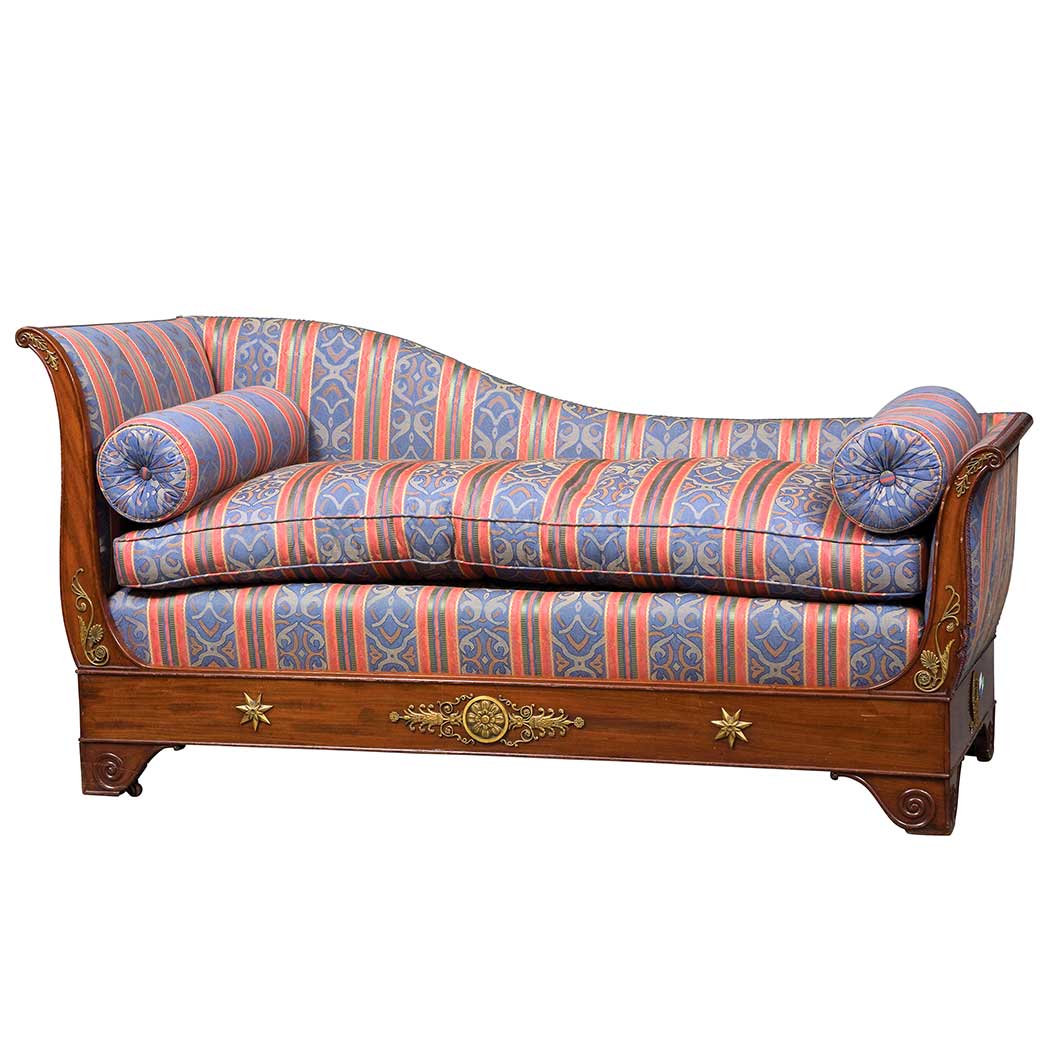 Appraisal: Charles X Gilt-Bronze Mounted Mahogany Chaise Longue Stamped Jean Selme