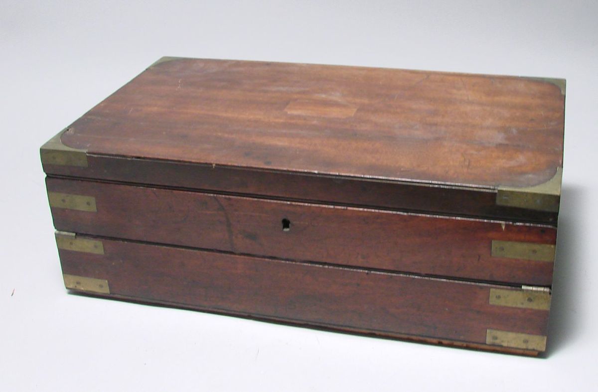 Appraisal: CAPTAIN'S BRASS-BOUND TRIPLE-FOLD TRAVELING DESK English th CenturyIn mahogany with