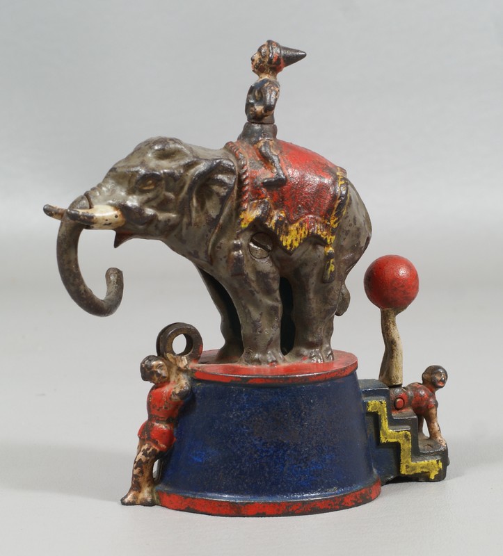 Appraisal: Elephant and Clowns cast iron mechanical bank by J E