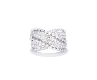 Appraisal: A DIAMOND CRISS CROSS RING Crossing bands of diamonds are