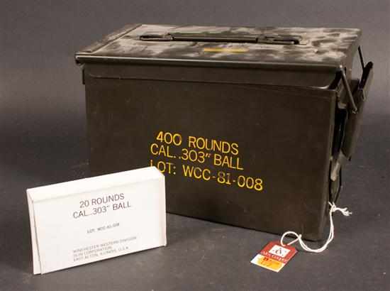 Appraisal: Group of ammunition including military clamshell metal ammo case containing