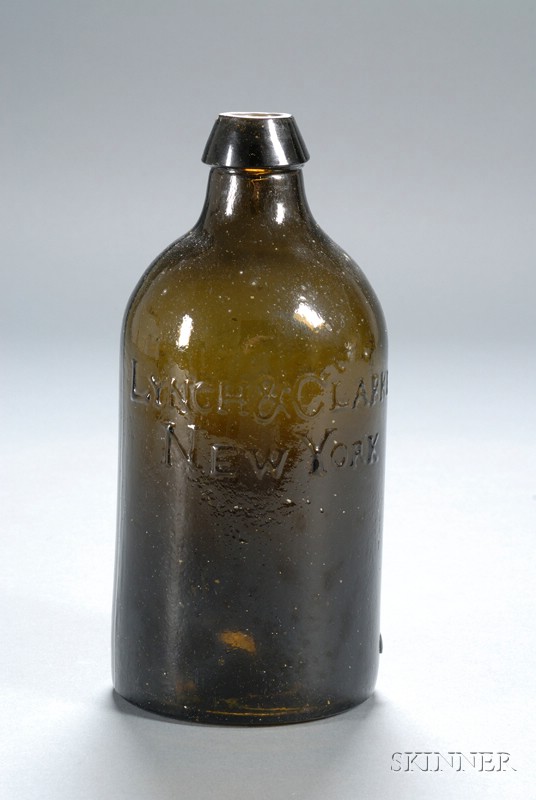 Appraisal: Olive-Amber Glass Lynch Clarke Mineral Water Bottle New York c