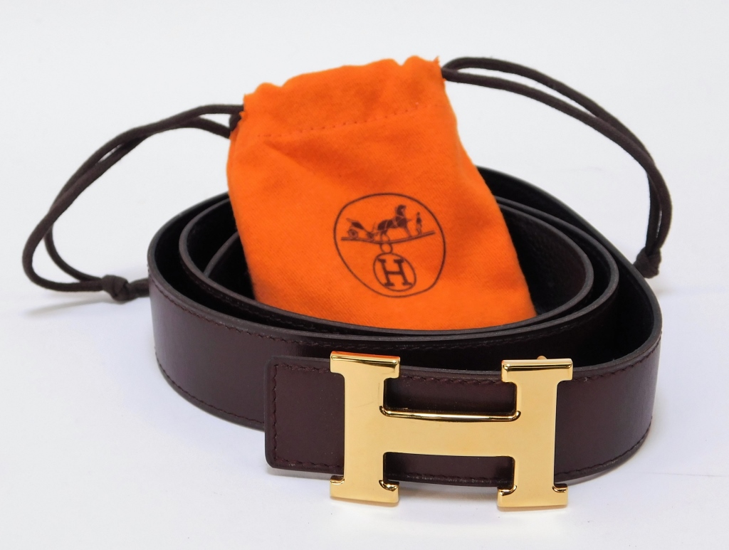 Appraisal: AUTHENTIC HERMES H REVERSIBLE LEATHER LADY'S BELT Italy th CenturyGold