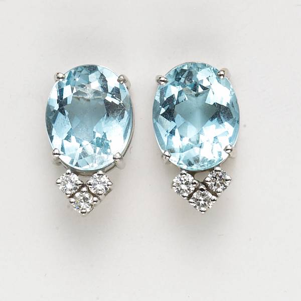 Appraisal: A pair of aquamarine diamond and fourteen karat white gold