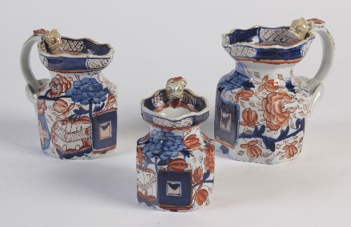 Appraisal: A set of three graduated ironstone Imari pattern jugs impressed