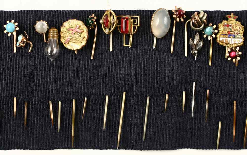 Appraisal: STICKPINS - Collection of stickpins gold-filled in assorted sizes and