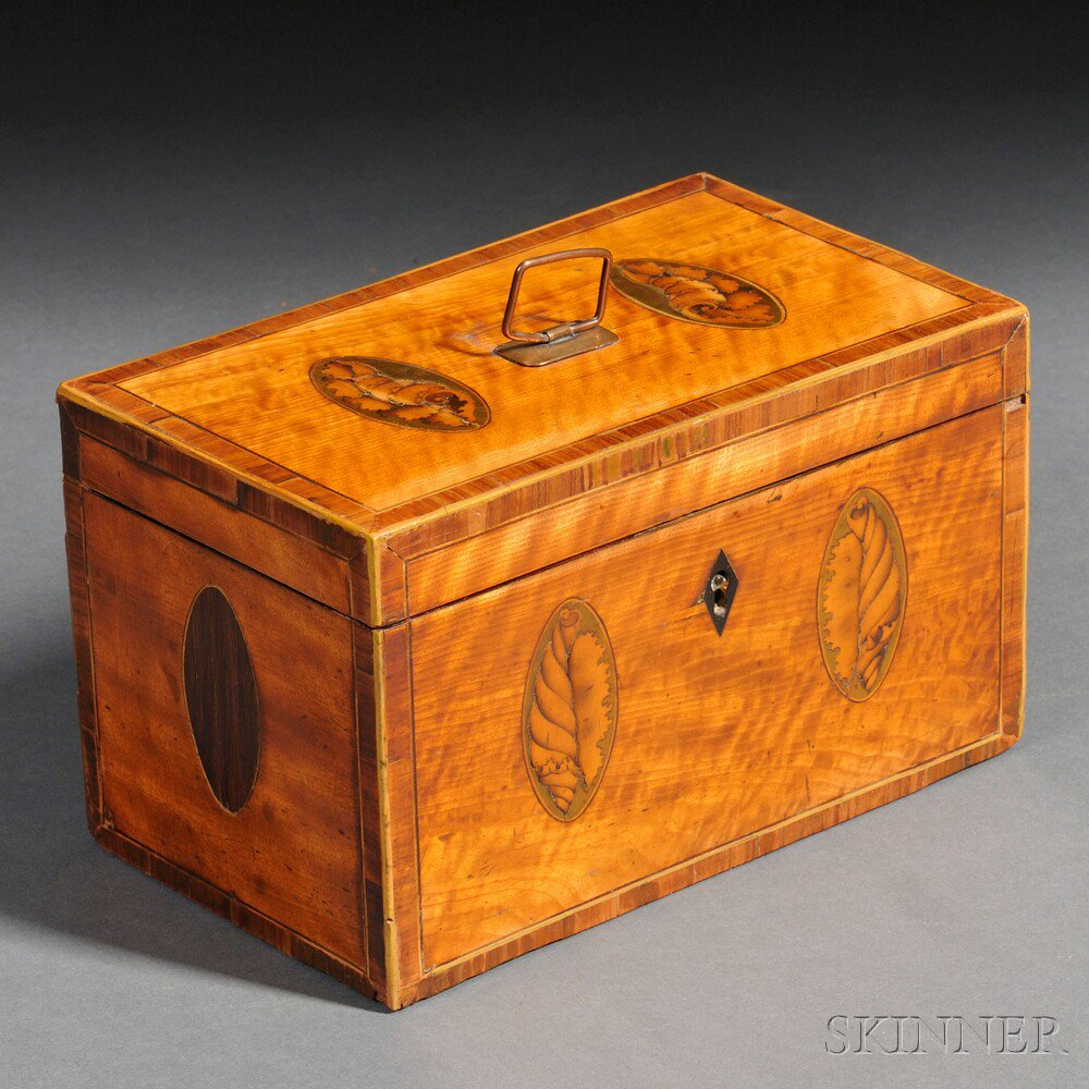 Appraisal: Inlaid Satinwood Veneer Tea Caddy England late th century rectangular