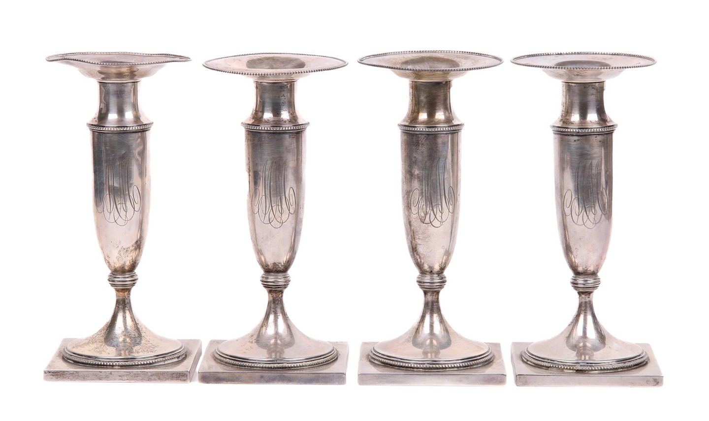 Appraisal: JE Caldwell weighted sterling silver candlesticks - h