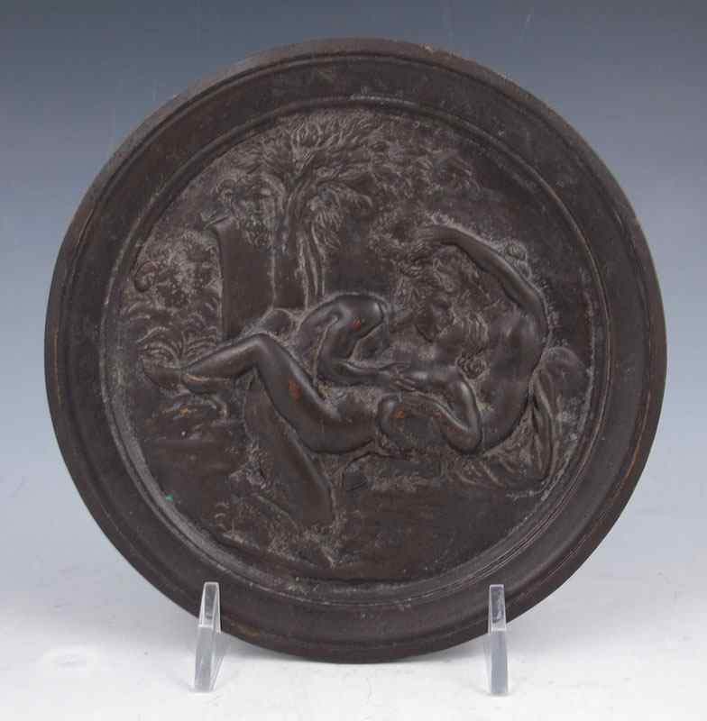 Appraisal: EROTIC BACCHIC BRONZE PLAQUE Depicting Satyrs and Nymphs in a