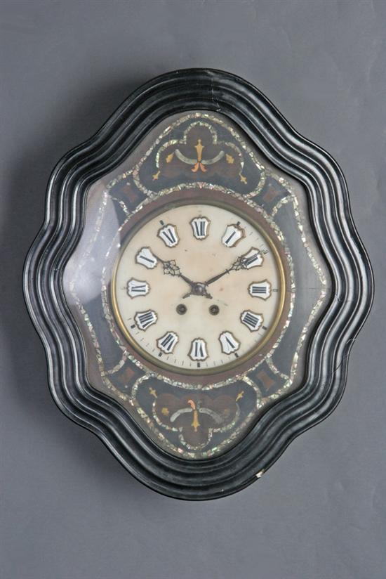 Appraisal: FRENCH PICTURE FRAME WALL CLOCK Circa Molded wood frame mother-of-pearl